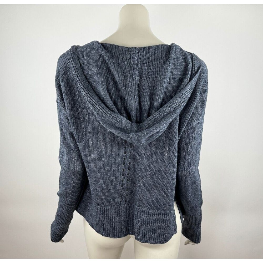 White + Warren Open Front Linen Cardigan Women XS Long Sleeve Knit Hoodie Gray